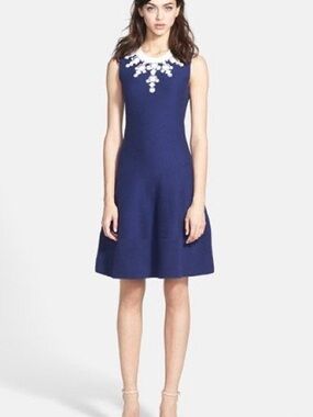 Kate Spade Dehlila Sleeveless Navy Embellished Knitted Fit-and-Flare Dress XS